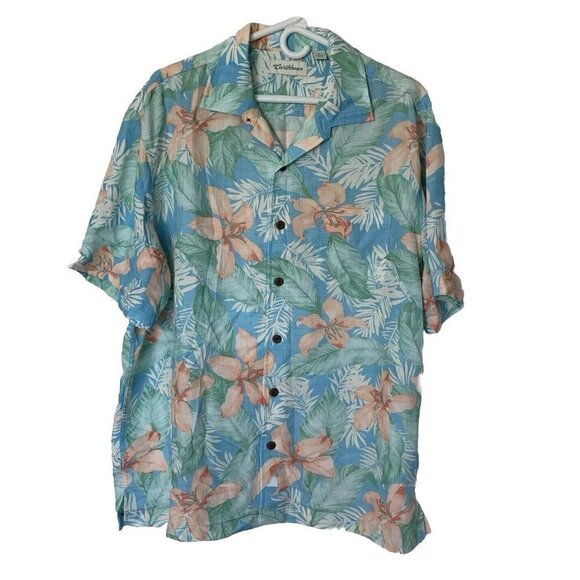 Caribbean Mens XL Button Front Hawaiian Tropical Shirt Summer Beach Blue Green - Picture 1 of 11